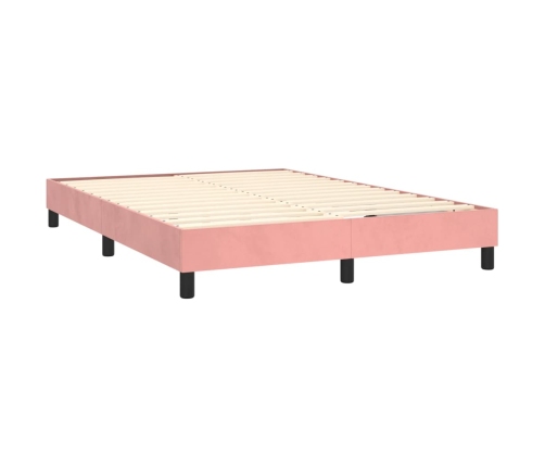 Cama box spring colchón y LED terciopelo rosa 140x190 cm