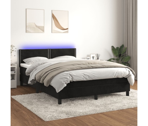 Cama box spring colchón y LED terciopelo negro 140x200 cm