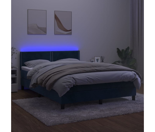 Cama box spring colchón y LED terciopelo azul oscuro 140x200 cm