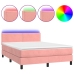 Cama box spring colchón y LED terciopelo rosa 140x200 cm
