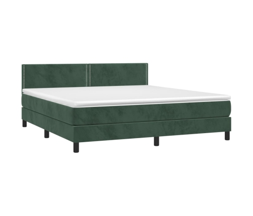 Cama box spring colchón y LED terciopelo verde oscuro 160x200cm