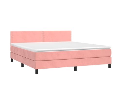 Cama box spring colchón y LED terciopelo rosa 160x200 cm