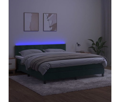 Cama box spring colchón y LED terciopelo verde oscuro 180x200cm