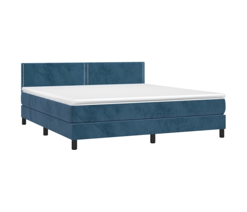 Cama box spring colchón y LED terciopelo azul oscuro 180x200 cm