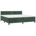 Cama box spring colchón y LED terciopelo verde oscuro 200x200cm