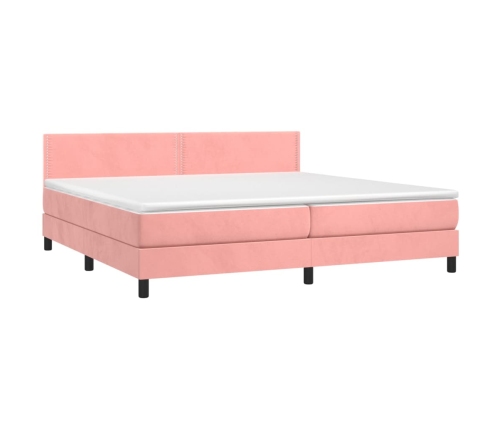 Cama box spring colchón y LED terciopelo rosa 200x200 cm