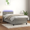 Cama box spring colchón y LED terciopelo gris claro 80x200 cm