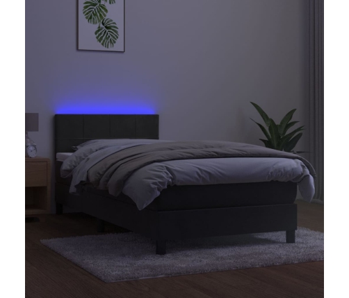 Cama box spring colchón y LED terciopelo gris oscuro 80x200 cm