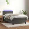 Cama box spring colchón y LED terciopelo gris oscuro 80x200 cm