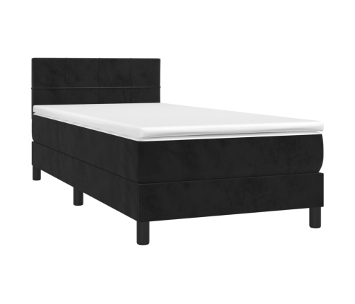 Cama box spring colchón y LED terciopelo negro 80x200 cm