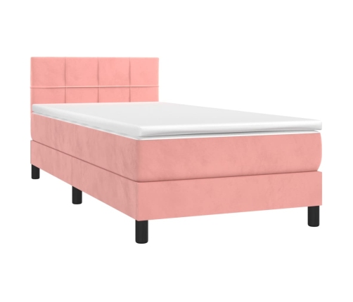 Cama box spring colchón y LED terciopelo rosa 80x200 cm