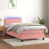 Cama box spring colchón y LED terciopelo rosa 80x200 cm