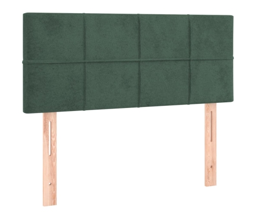 Cama box spring colchón y LED terciopelo verde oscuro 90x190 cm