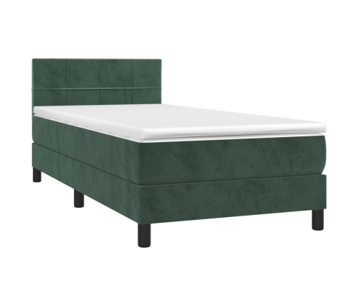 Cama box spring colchón y LED terciopelo verde oscuro 100x200cm