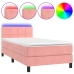 Cama box spring colchón y LED terciopelo rosa 100x200 cm