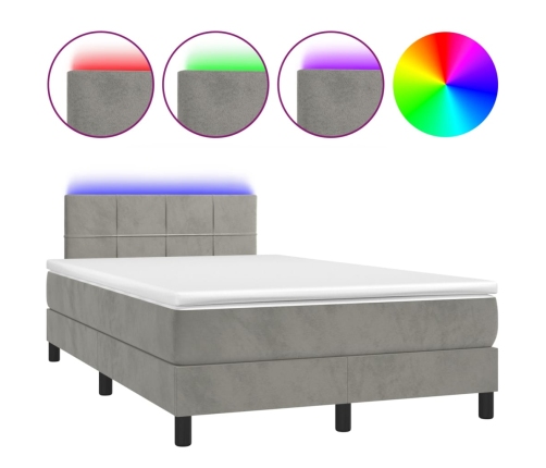 vidaXL Cama box spring colchón y LED terciopelo gris claro 120x200 cm