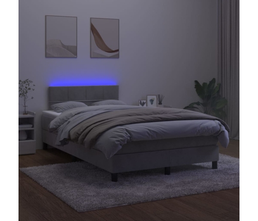 vidaXL Cama box spring colchón y LED terciopelo gris claro 120x200 cm