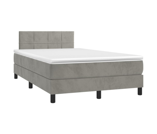 vidaXL Cama box spring colchón y LED terciopelo gris claro 120x200 cm