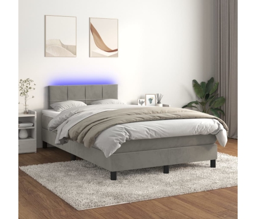 vidaXL Cama box spring colchón y LED terciopelo gris claro 120x200 cm