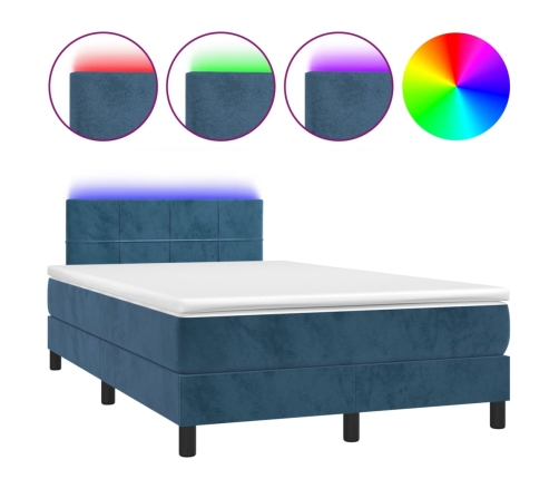 Cama box spring colchón y LED terciopelo azul oscuro 120x200 cm