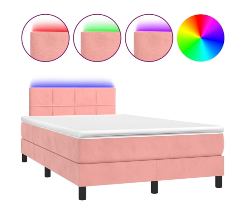 Cama box spring colchón y LED terciopelo rosa 120x200 cm