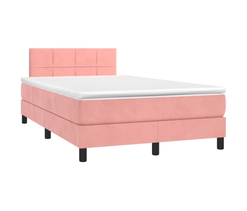 Cama box spring colchón y LED terciopelo rosa 120x200 cm