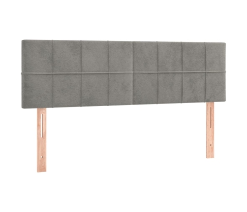 Cama box spring colchón y LED terciopelo gris claro 140x190 cm