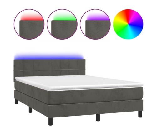 Cama box spring colchón y LED terciopelo gris oscuro 140x190 cm