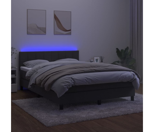 Cama box spring colchón y LED terciopelo gris oscuro 140x190 cm
