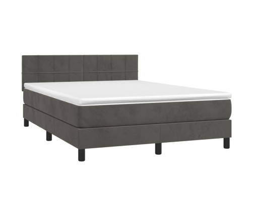 Cama box spring colchón y LED terciopelo gris oscuro 140x190 cm