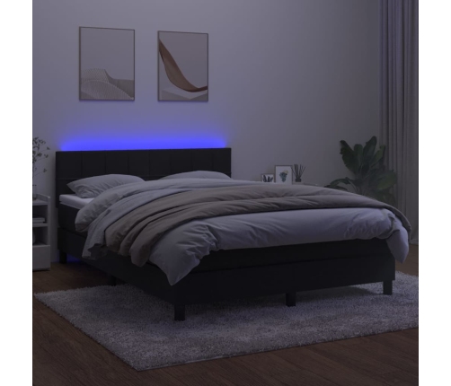 Cama box spring colchón y LED terciopelo negro 140x190 cm