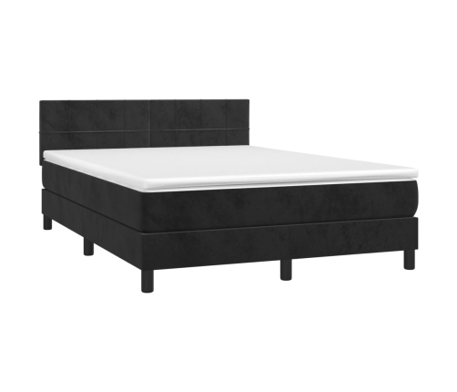 Cama box spring colchón y LED terciopelo negro 140x190 cm