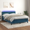 Cama box spring colchón y LED terciopelo azul oscuro 140x190 cm