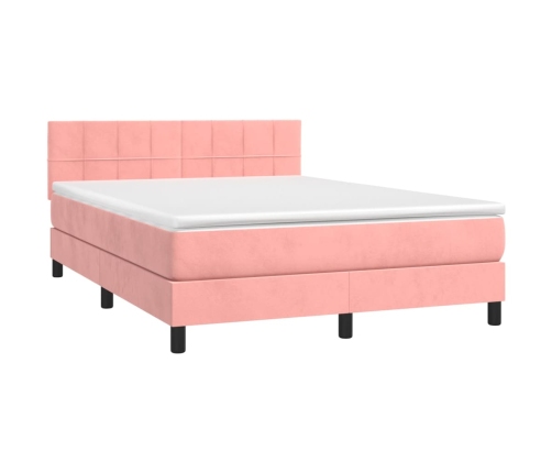 Cama box spring colchón y LED terciopelo rosa 140x190 cm