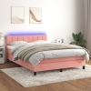 Cama box spring colchón y LED terciopelo rosa 140x190 cm