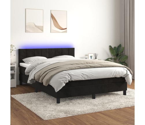 Cama box spring colchón y LED terciopelo negro 140x200 cm