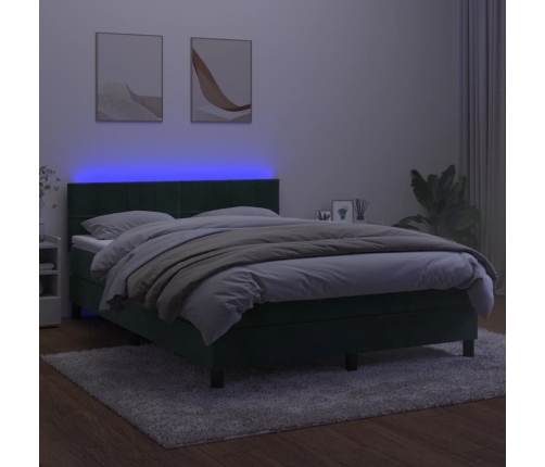 Cama box spring colchón y LED terciopelo verde oscuro 140x200cm