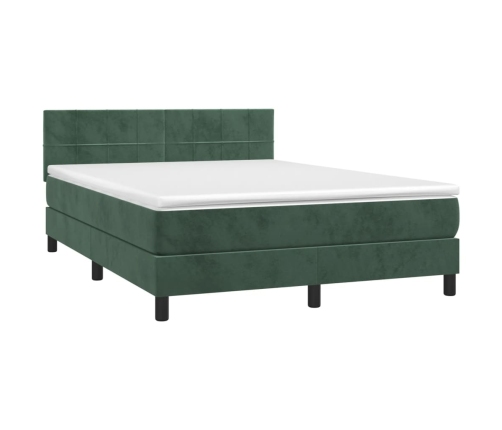 Cama box spring colchón y LED terciopelo verde oscuro 140x200cm