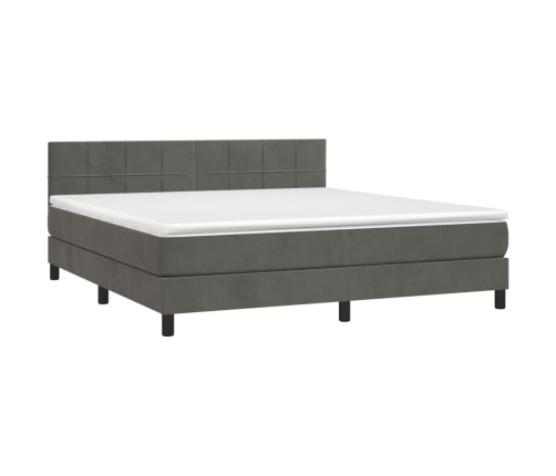 Cama box spring colchón y LED terciopelo gris oscuro 160x200 cm