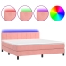 Cama box spring colchón y LED terciopelo rosa 160x200 cm