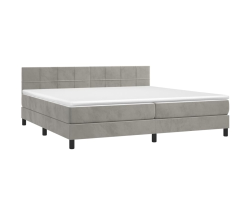 Cama box spring colchón y LED terciopelo gris claro 200x200 cm