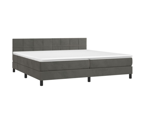 Cama box spring colchón y LED terciopelo gris oscuro 200x200 cm