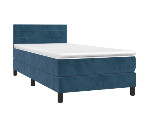 Cama box spring colchón y LED terciopelo azul oscuro 80x200 cm