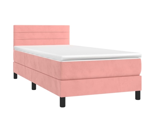 Cama box spring colchón y LED terciopelo rosa 90x190 cm