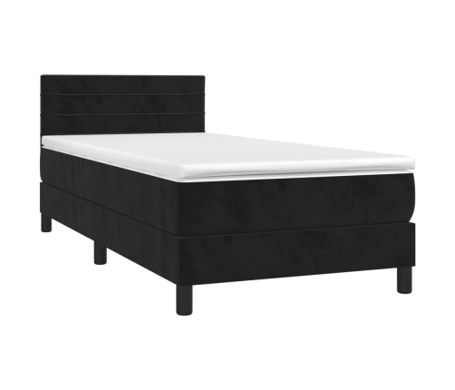 Cama box spring colchón y LED terciopelo negro 90x200 cm