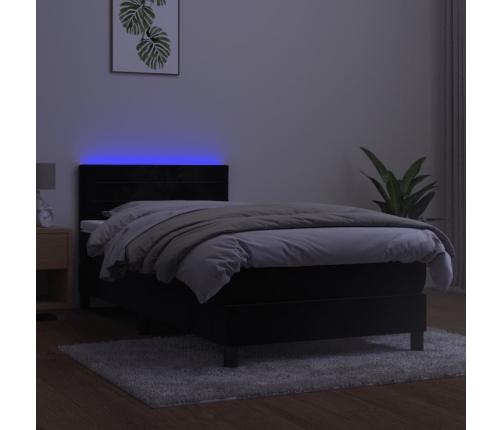 Cama box spring colchón y LED terciopelo negro 90x200 cm