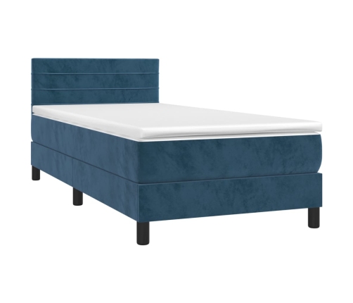 Cama box spring colchón y LED terciopelo azul oscuro 90x200 cm