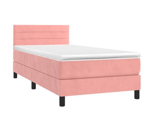 Cama box spring colchón y LED terciopelo rosa 90x200 cm