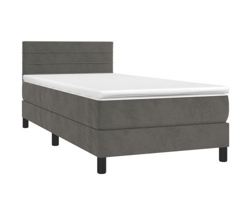 Cama box spring colchón y LED terciopelo gris oscuro 100x200 cm