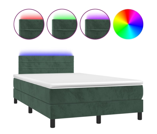 Cama box spring colchón y LED terciopelo verde oscuro 120x200cm